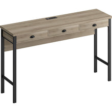 Carregar imagem no visualizador da galeria, 3-Drawer Long Dining Table Set with Power Outlets, Bar Kitchen Table Set with Circular PU Stools, Easy Assemble, Brown Gray Table+Black Stool
