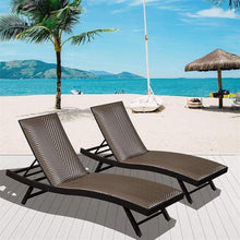Load image into Gallery viewer, Outdoor PE Wicker Chaise Lounge - Set of 2 Patio Reclining Chair Furniture Set Beach Pool Adjustable Backrest Recliners Padded with Quick Dry Foam (Brown, 2 Lounge Chairs)
