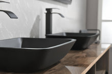 Cargar imagen en el visor de la galería, 13.0&quot; L -18.13&quot; W -4&quot; H Matte Shell Glass Rectangular Vessel Bathroom Sink in Black with Matte Black Faucet and Pop-Up Drain in Matte Black
