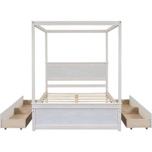 Load image into Gallery viewer, Wood Canopy Bed with four Drawers, Full Size Canopy Platform Bed With Support Slats .No Box Spring Needed, Brushed White

