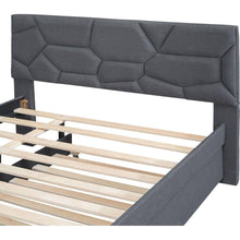 Carregar imagem no visualizador da galeria, Full Size Upholstered Platform Bed with Brick Pattern Headboard and Twin Size Trundle, Linen Fabric, Gray
