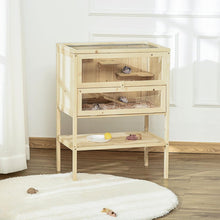 Carregar imagem no visualizador da galeria, 3-Tier Wooden Hamster Cage Mice and Rat Cage Small Animals Hutch with Openable Top, Front Door, Storage Shelf
