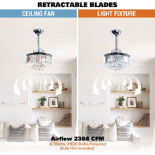 Cargar imagen en el visor de la galería, 36&quot; Broxburne Modern Chrome Downrod Mount Crystal Ceiling Fan with Lighting and Remote Control
