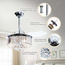 Cargar imagen en el visor de la galería, 36&quot; Broxburne Modern Chrome Downrod Mount Crystal Ceiling Fan with Lighting and Remote Control
