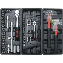 Load image into Gallery viewer, 4 DRAWERS MULTIFUNCTIONAL TOOL CART WITH TOOL SET AND WOODEN TOP
