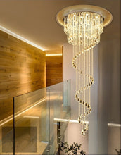 Cargar imagen en el visor de la galería, Double Spiral Staircase Crystal Chandelier for Loft, Restaurant, Hotel, Hall, Stairwell D31.5*H78.7&quot; / warm light (3000K)

