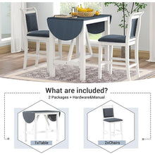 Load image into Gallery viewer, 3-Piece Wood Counter Height Drop Leaf Dining Table Set with 2 Upholstered Dining Chairs for Small Place, White+Gray
