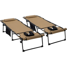 Load image into Gallery viewer, 2 Piece Folding Chaise Lounge with 5-level Reclining Back, Outdoor Tanning Chair with Reading Face Hole, Outdoor Lounge Chair with Side Pocket &amp; Headrest for Beach, Yard, Patio, Beige
