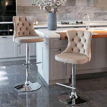 Load image into Gallery viewer, Swivel Velvet Barstools Adjusatble Seat Height from 25-33 Inch, Modern Upholstered Chrome base Bar Stools with Backs Comfortable Tufted for Home Pub and Kitchen Islandhaki, Set of 2)
