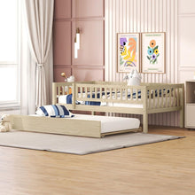 Load image into Gallery viewer, Twin Size Wood Daybed with Trundle and Fence Guardrails, Natural
