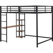 Load image into Gallery viewer, Full Size Metal Loft Bed with Built-in Desk and Storage Shelves, Black
