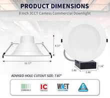Load image into Gallery viewer, 8 Inch Recessed LED Commercial Downlight with J-Box | Wattage Adjustable 16/21/27W | 3 Color Selectable 3000K-5000K | 120-277V | 0-10V Dimmable | IC Rated | Canless LED Downlight | UL Listed
