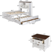 Cargar imagen en el visor de la galería, 2 Pieces Wooden Captain Bedroom Set Full Bed with Trundle and Nightstand, White+Walnut
