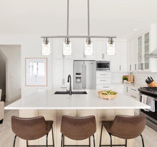 Load image into Gallery viewer, VINLUZ 4 Light Kitchen Island Hanging Lights Industrial Brushed Nickel Dining Room Light Fixture with Clear Glass Shade Farmhouse Chandelier for Livin
