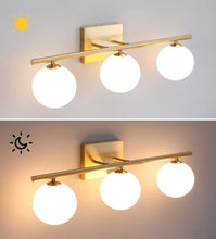Load image into Gallery viewer, Gold Bathroom Vanity Light Fixtures,3 Lights Brass Milk White Globe

