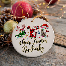 Carregar imagem no visualizador da galeria, Personalized Cheer Buffalo Plaid Leopard Merry Christmas Ornament, Cheer Team or Coach Gift
