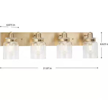 Load image into Gallery viewer, Progress Lighting Calhoun Collection 30-1/4 in. 4-Light Gold Vintage Brass Clear Glass Farmhouse Urban Industrial Bathroom Vanity Light
