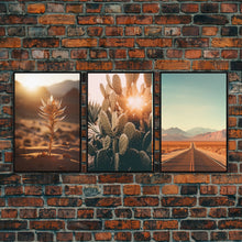 Load image into Gallery viewer, 3 Piece Triptych Framed Canvas Wall Art Set of 3 Cactus Desert Landscape Arizona Road Photography Prints Minimalist Modern Art Western Decor

