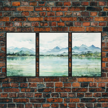 Load image into Gallery viewer, Framed Canvas Wall Art Set of 3 Mint Green Forest Mountain Nature Landscape Prints Minimalist Modern Art Woodland Nursery Wall Art
