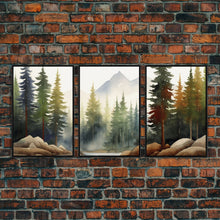 Load image into Gallery viewer, 3 Panel Framed Canvas Print Wall Art Set of 3 Emerald Green Mountain Forest Lake Landscape Minimalist Modern Art Nature Wall Decor Pine Tree
