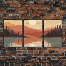 Carregar imagem no visualizador da galeria, Framed Canvas Wall Art Set of 3 Sunset Forest Landscape Abstract Illustrations Prints Modern Art Minimalist Boho Wall Decor, 3 Piece Art
