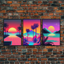 Load image into Gallery viewer, Retro 80s Style Art, 3 Panel Framed Canvas Prints, Canvas Wall Art, Synthwave / Vaporwave Aesthetic Retro Style Wall Art
