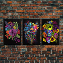 Carregar imagem no visualizador da galeria, Beautiful Wildflowers Canvas Prints  - Set of 3 - Framed Wall Art- Wild Flowers - Mother&#39;s Day - Gift For Her - Floral / Botanical Art
