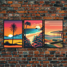 Load image into Gallery viewer, Desert Art, California Themed Wall Art, Framed Canvas Prints, 3 Piece Wall Art, 3 Panel Triptych Art, Retro Style, Orange Hues Art

