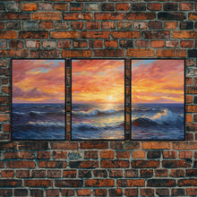 Load image into Gallery viewer, 3 Piece Wall Art Blue Beach and Ocean Waves Panoramic Framed Canvas Print - Perfect for Living Room, Bedroom, Office Decor, Beach House Art
