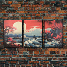 Carregar imagem no visualizador da galeria, Asian Art, Japanese Wall Art, Mountains Print, Sunset Print, Canvas Print, Wall Art, 3 Piece Wall Art, Dorm Room Art, Gaming Wall Decor
