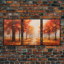 Cargar imagen en el visor de la galería, Fall Decor, 3 Piece Wall Art Set, Autumn Forest Oil Painting Canvas Prints, Fall Decorations, Halloween Art, Fall Forest Landscape Painting
