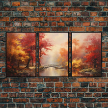 Carregar imagem no visualizador da galeria, Fall Decor, 3 Piece Wall Art Set, Autumn Forest Oil Painting Canvas Prints, Fall Decorations, Halloween Art, Fall Forest Landscape Painting
