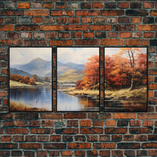 Carregar imagem no visualizador da galeria, Fall Centerpiece Decor, Framed Canvas Prints, Autumn Landscape Paintings, 3 Piece Art, Triptych
