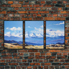 Load image into Gallery viewer, Framed Rocky Mountains 3 Piece Canvas Prints, Rockies Painting, Mountain Landscape Oil Painting, Large Wall Art, Centerpiece Art

