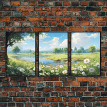 Carregar imagem no visualizador da galeria, Beautiful Spring Meadow Landscape Painting 3 Piece Set, Spring Centerpiece Art, Original Oil Painting Wall Art, Minimalist Whimsical Decor
