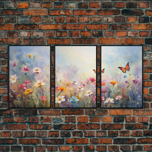 Cargar imagen en el visor de la galería, Flower Print, Wildflower Wall Art, Wildflower Meadow, Canvas Print, Set Of 3 Prints, Wall Art, 3 Piece Wall Art, Above Bed Art, Boho Print
