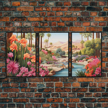 Carregar imagem no visualizador da galeria, Floral Art Print, Palm Trees Art, Desert Wall Art, Mountain Art, Canvas Print, Wall Art, 3 Piece Wall Art, Gift For Coworker, Western Decor
