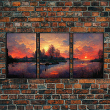 Carregar imagem no visualizador da galeria, Forest Sunset Wall Decor, Oil Painting Style, 3 Piece Wall Art, Ready To Hang Canvas Print, Cool Unique Living Room Wall Art Decor
