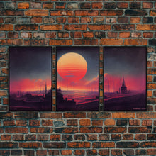 Load image into Gallery viewer, Haunted Sunset, Spooky Halloween Art, Gloomy Wall Decor, 3 Piece Canvas Decor, 3 Piece Wall Art, Ready To Hang Canvas Prints
