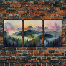 Load image into Gallery viewer, Dramatic Watercolor Sunset Landscape Abstract, Landscape Art, 3 Piece Canvas Decor, 3 Piece Wall Art, Ready To Hang Canvas Prints
