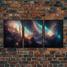 Carregar imagem no visualizador da galeria, Galaxy of Stars, Scifi, String Theory, 3 Piece Wall Art, Ready To Hang Canvas Print, Cool Living Room Wall Art Decor
