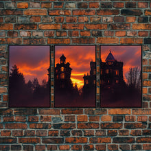 Carregar imagem no visualizador da galeria, 3 Piece Canvas Wall Decor, Ready To Hang Canvas Prints, Victorian Style Haunted House, Spooky Halloween Wall Art Decor
