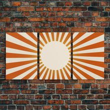 Carregar imagem no visualizador da galeria, Boho Horizontal Sun Print, 3 Piece Art, Triptych Wall Art, Framed Canvas Prints, Yellow Sun Poster, Sunrise Wall Art, Boho Nursery Prints
