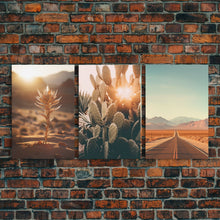 Load image into Gallery viewer, 3 Piece Triptych Framed Canvas Wall Art Set of 3 Cactus Desert Landscape Arizona Road Photography Prints Minimalist Modern Art Western Decor
