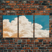 Load image into Gallery viewer, Framed Canvas Wall Art Set of 3 Pastel Clouds, Navy Blue Sky, Nature Landscape Prints, Minimalist Modern Art Nature Boho Wall Decor
