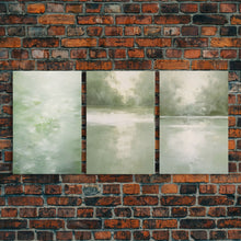 Load image into Gallery viewer, Framed Canvas Wall Art Set of 3 Green Abstract Landscape Print Modern Art Minimalist Decor, Boho Wall Art, Country Decor, Mint Green Art
