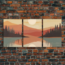 Carregar imagem no visualizador da galeria, Framed Canvas Wall Art Set of 3 Sunset Forest Landscape Abstract Illustrations Prints Modern Art Minimalist Boho Wall Decor, 3 Piece Art
