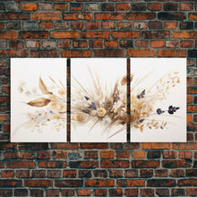 Carregar imagem no visualizador da galeria, Boho Style Minimalist Farmhouse 3 Piece Wall Art, White Background Wildflowers, Botanical Floral Art, Rustic Chic Decor
