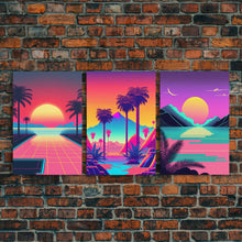 Load image into Gallery viewer, Retro 80s Style Art, 3 Panel Framed Canvas Prints, Canvas Wall Art, Synthwave / Vaporwave Aesthetic Retro Style Wall Art
