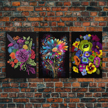 Carregar imagem no visualizador da galeria, Beautiful Wildflowers Canvas Prints  - Set of 3 - Framed Wall Art- Wild Flowers - Mother&#39;s Day - Gift For Her - Floral / Botanical Art
